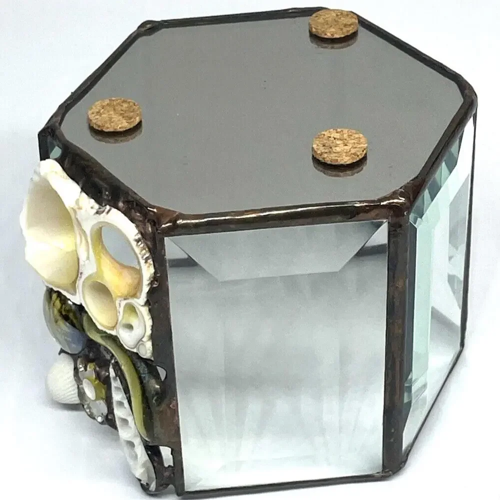 Sea Shells Leaded Crystal Glass Mirrored Bottom Votive Tea‎ Light Candle Holder